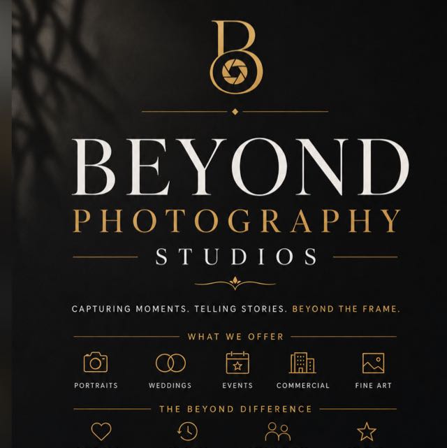 Beyond Photography Studios logo concept in black, ivory and gold